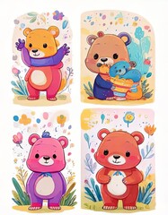 Cute Bear Illustration with Coloring Page