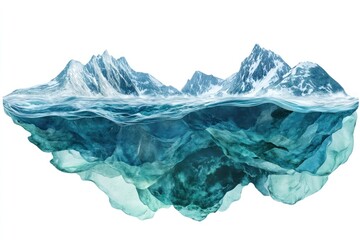 Obraz premium Floating glacial ice island with snowy peaks in a white background for climate change related use
