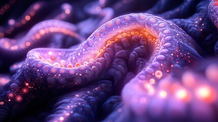 Fantasy-inspired bioluminescent octopus with glowing details in an oceanic setting.
