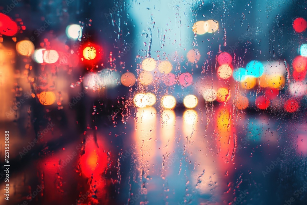 Poster blurred view of colorful traffic lights at night creating a dynamic cityscape illumination
