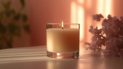 Lit candle with warm ambiance and soft bokeh background
