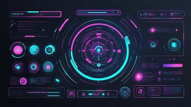 Holographic touch interface, futuristic interactive UI, cyberpunk vector design