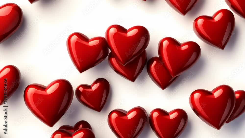 Poster white background with a bunch of red hearts. the hearts are arranged in a way that they are overlapp