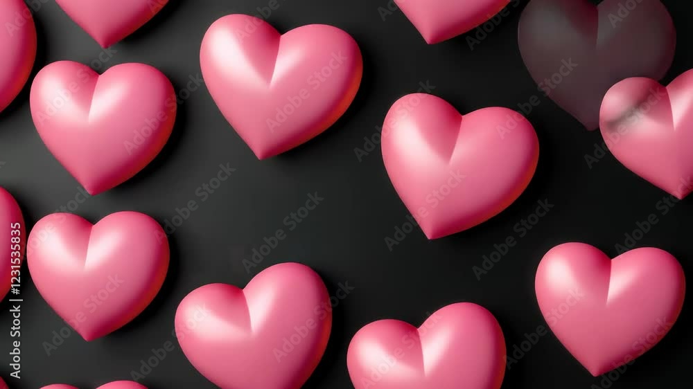 Aufkleber row of pink hearts are arranged in a pattern on a black background. the hearts are all the same size