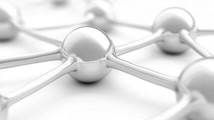 Silver molecular structure on a white background. minimalistic scientific concept
