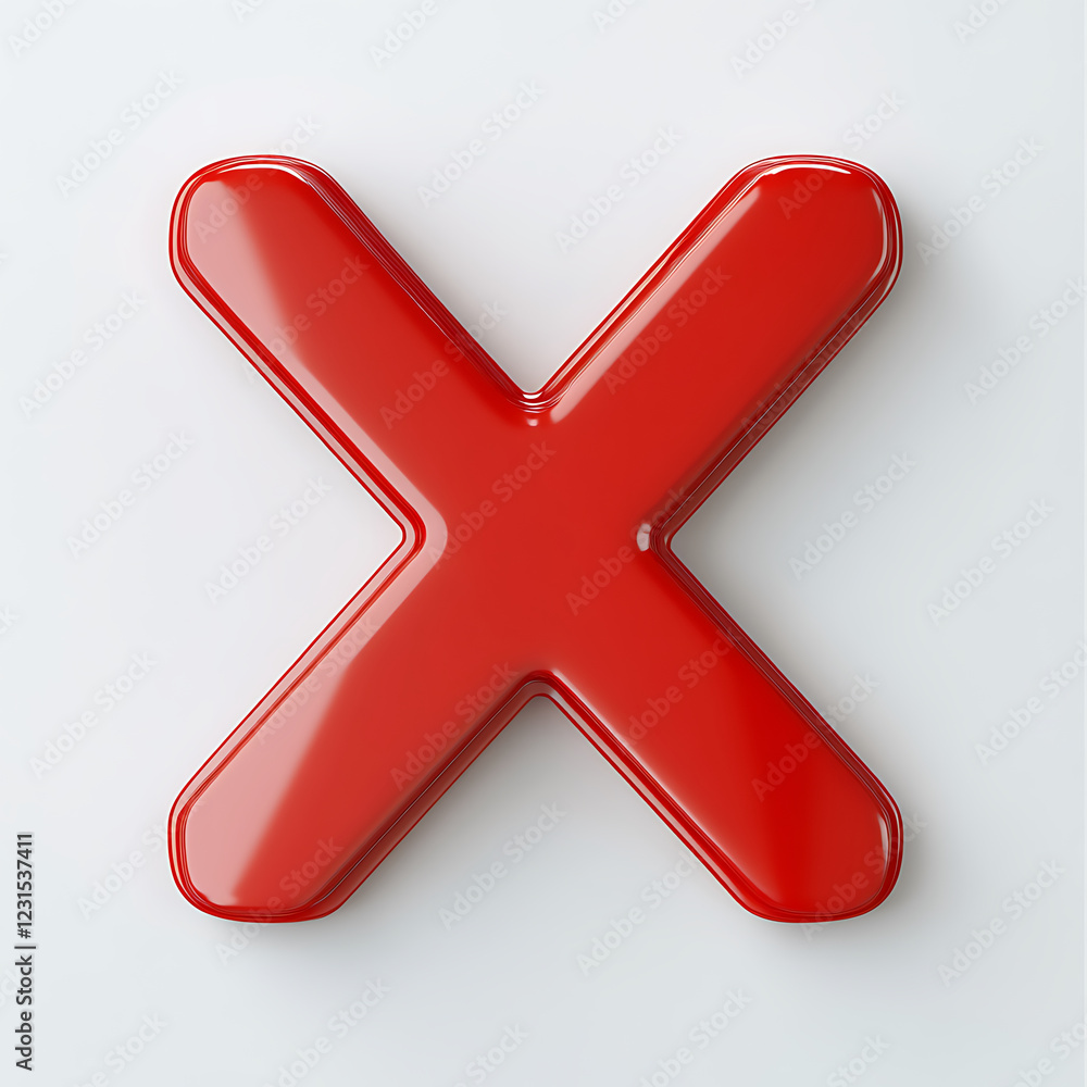 Poster bold red x icon on plain white background, symbolizing rejection or error. this striking design capt