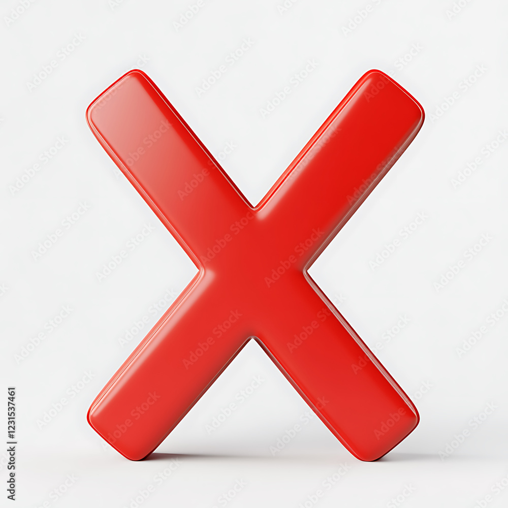 Poster 3d render of glossy red x icon on plain white background, symbolizing rejection or error. this strik