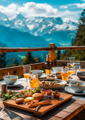 Fototapeta premium snack on an alpine restaurant in the mountains , winter and skiing
