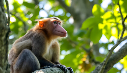 Fototapeta premium Stunning Snub-nosed Monkey in Lush Green Forest