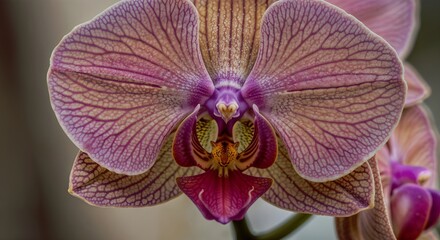 Fototapeta premium Close-up Purple Orchid Flower Botanical Background in Natural Light