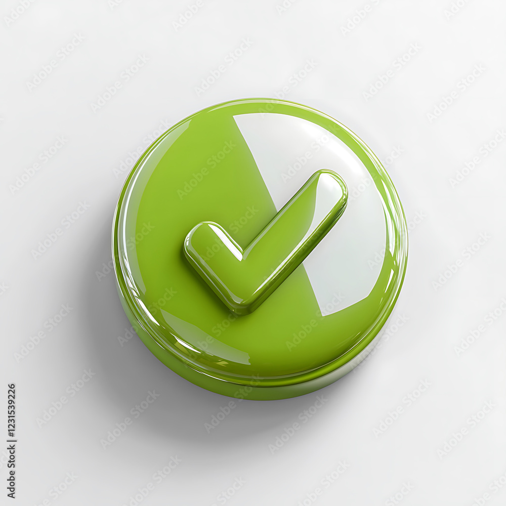Poster modern and realistic 3d render of green check mark icon, symbolizing approval and success. this vibr