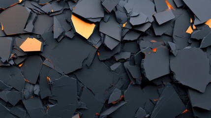 Shattered glass fragments, a closeup view of broken pieces reflecting light and texture