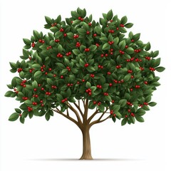 Illustration of clusia tree with red berries nature scene