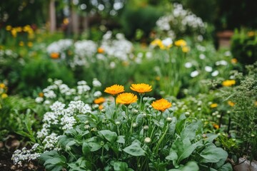 Obraz premium Garden flowers, summer bloom, vibrant colors, peaceful background, nature photography