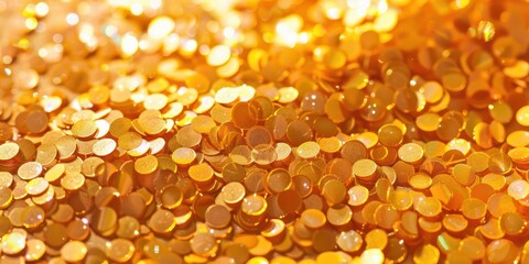 gold confetti close up shot glitter light golden luxury magic focused free space gentle pastel illuminated