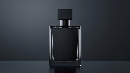 Sophisticated black perfume bottle on dark background. Elegant and mysterious.