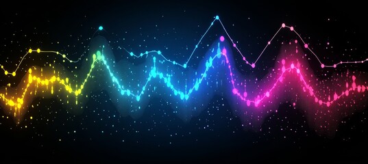 Vibrant Multicolored Line Graphs with a Focus on an Ascending Cyan Line on Dark Background