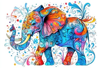 Colorful abstract elephant design with vibrant patterns for creative prints