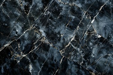 Image of Deep black marble pattern with white veins. Texture for background usage