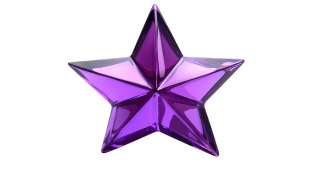 Shiny purple star rotating on transparent background - Powered by Adobe