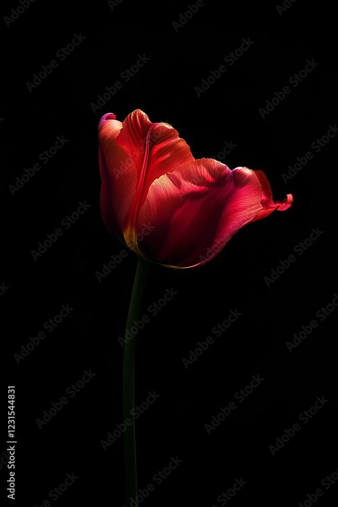 Poster a single red flower is the main focus of the image. the flower is standing tall and is the only obje