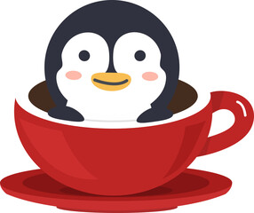 Adorable penguin inside a coffee cup