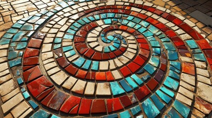Fototapeta premium Spiral Mosaic Tile Art: A Whimsical Swirl of Color and Texture
