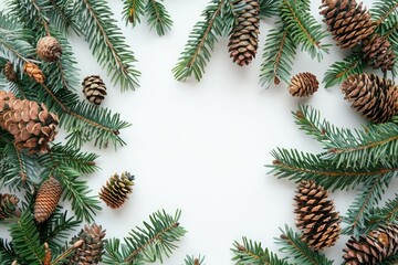 Naklejka premium Cones and branches pine tree, fir tree background. High quality photo