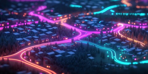Colorful Neon Lights Illuminate Urban Neighborhoods