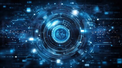 Futuristic digital interface glowing, circuit background, data processing