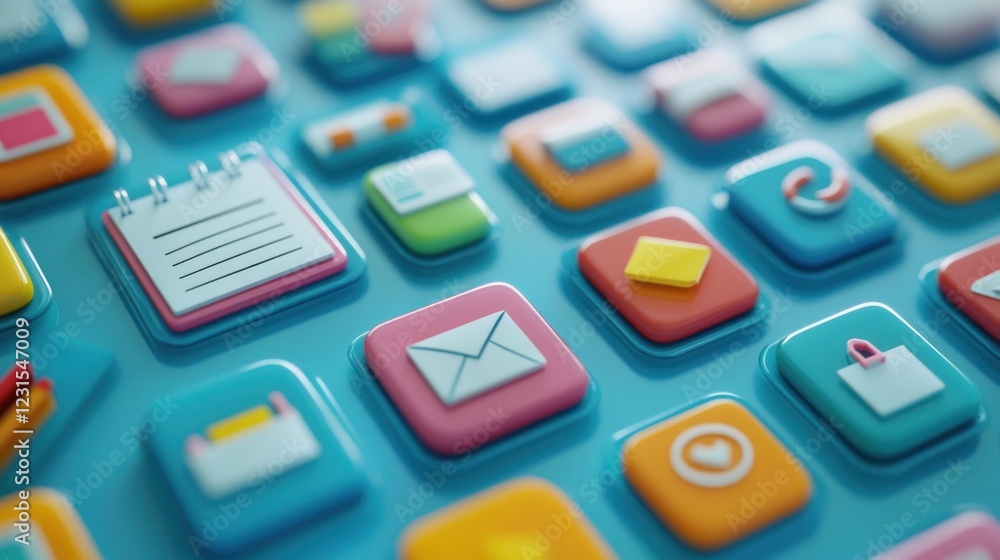 Aufkleber colorful app icons: a 3d render of mobile application interfaces