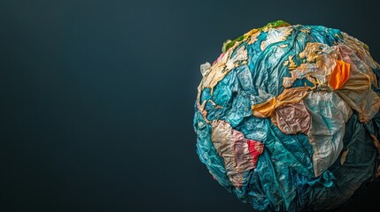 Fototapeta premium This artistic depiction of a crumpled globe made from plastic creatively illustrates pressing environmental challenges, including pollution and the need for sustainability.