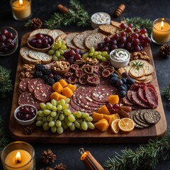 Deluxe charcuterie board with festive decor