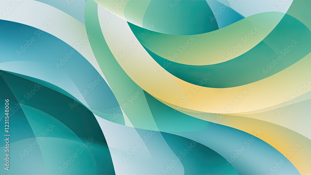 Fototapete Calming abstract background with smooth flowing lines in shades of blue, green, and yellow creating a serene tranquil atmosphere.