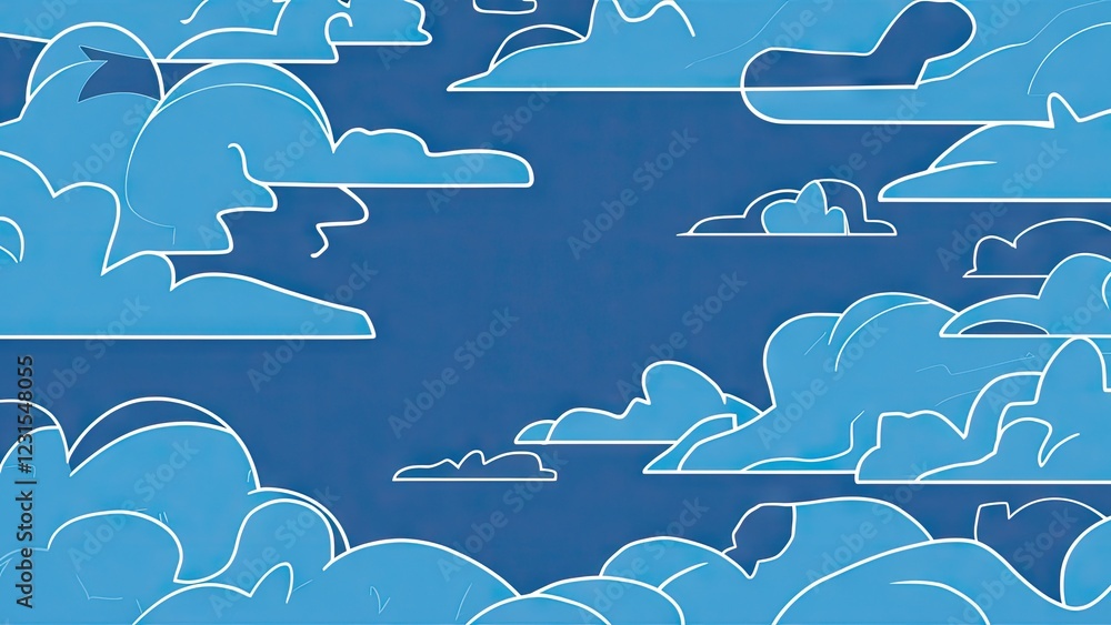 Poster serene blue sky background with outlined white clouds creating an airy atmosphere, centered composit