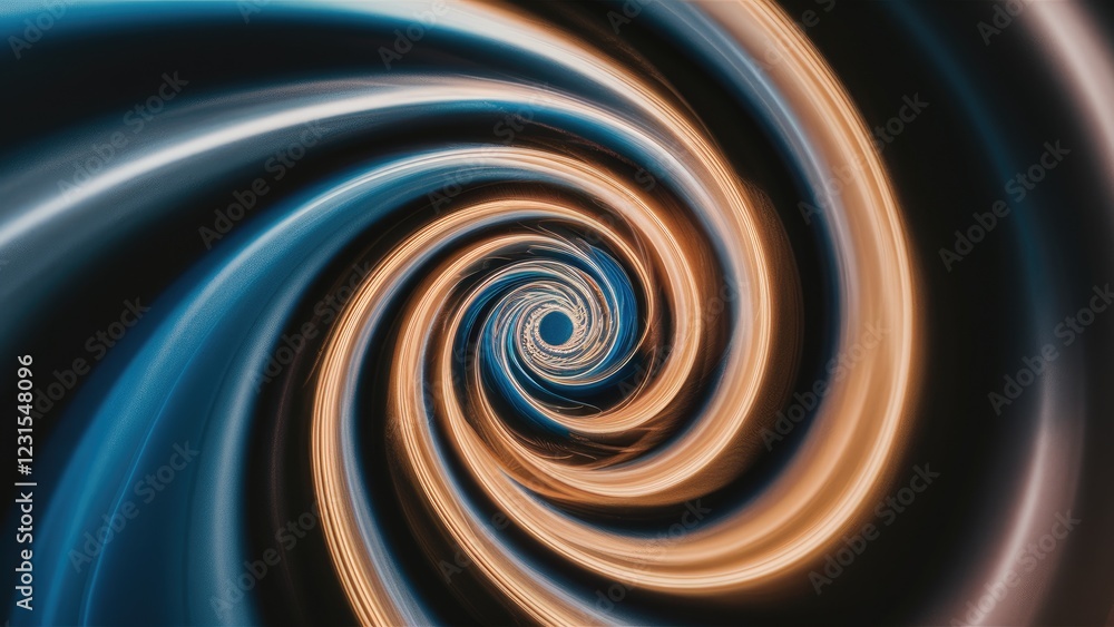 Poster swirling spiral motion with blue and orange tones transitioning from dark to light in a captivating 