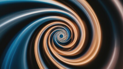 Fototapeta premium Swirling spiral motion with blue and orange tones transitioning from dark to light in a captivating bokeh effect background full of depth.