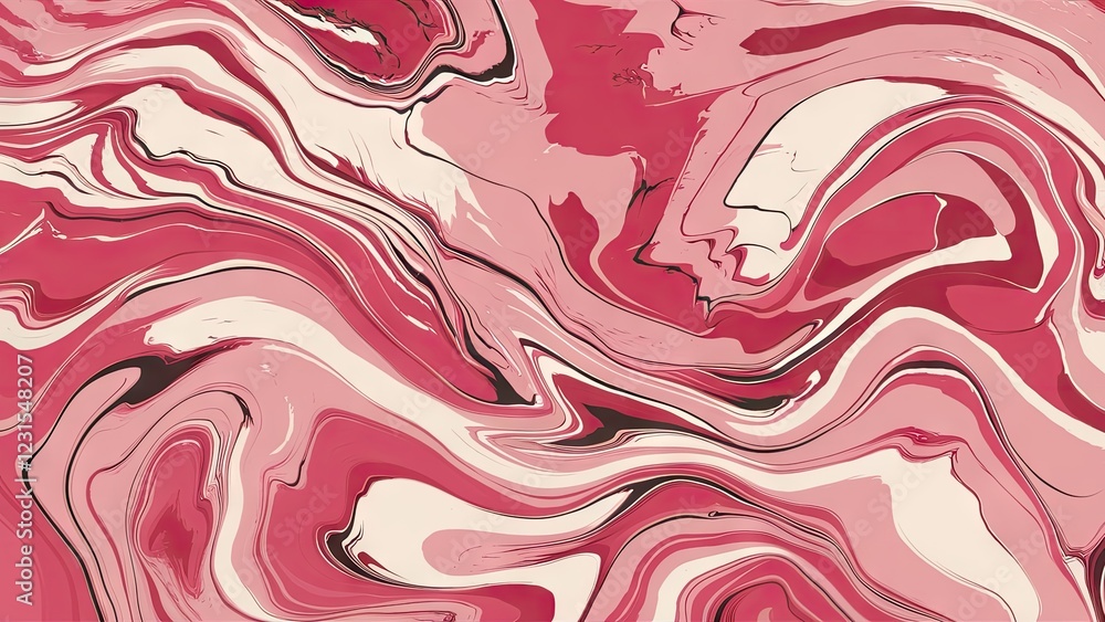 Poster pink and white swirling abstract background resembling marble fluid art with dynamic patterns flowin