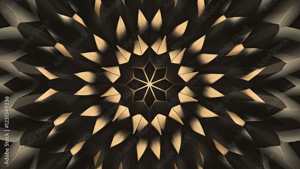 Leinwandbilder abstract flower pattern on a blurred dark background with golden accents creating a symmetrical desi