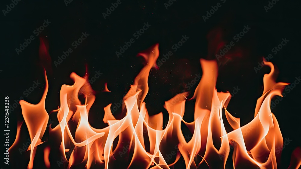 Aufkleber vibrant orange and yellow fire flames rising against a solid black background creating a dynamic and