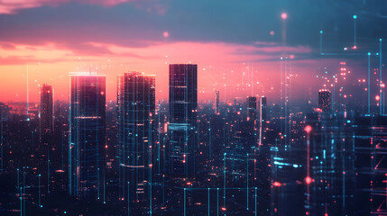 Fototapeta premium skyline with glowing connections symbolizing smart technology and futuristic innovations 