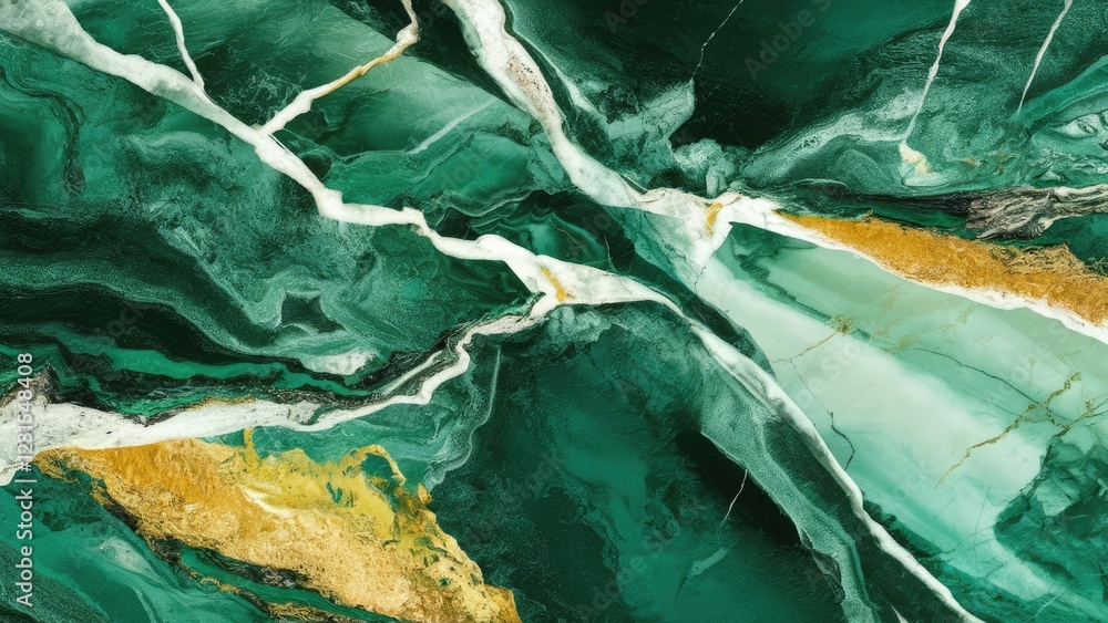 Leinwandbilder abstract green marble texture with golden veins and white streaks, featuring deep emerald tones and 
