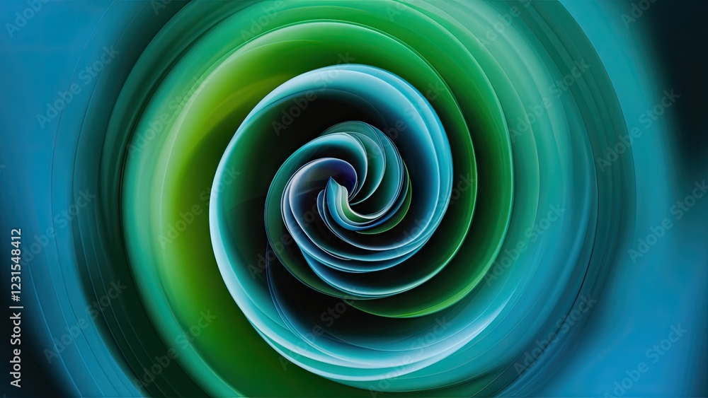 Leinwandbilder dynamic spiral swirl of green and blue tones with smooth gradients creating a sense of motion agains