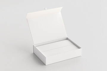 Opened magnetic gift box with paper mockup 3d rendering