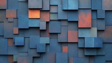 Vibrant blue and orange square wall, a modern abstract geometric design
