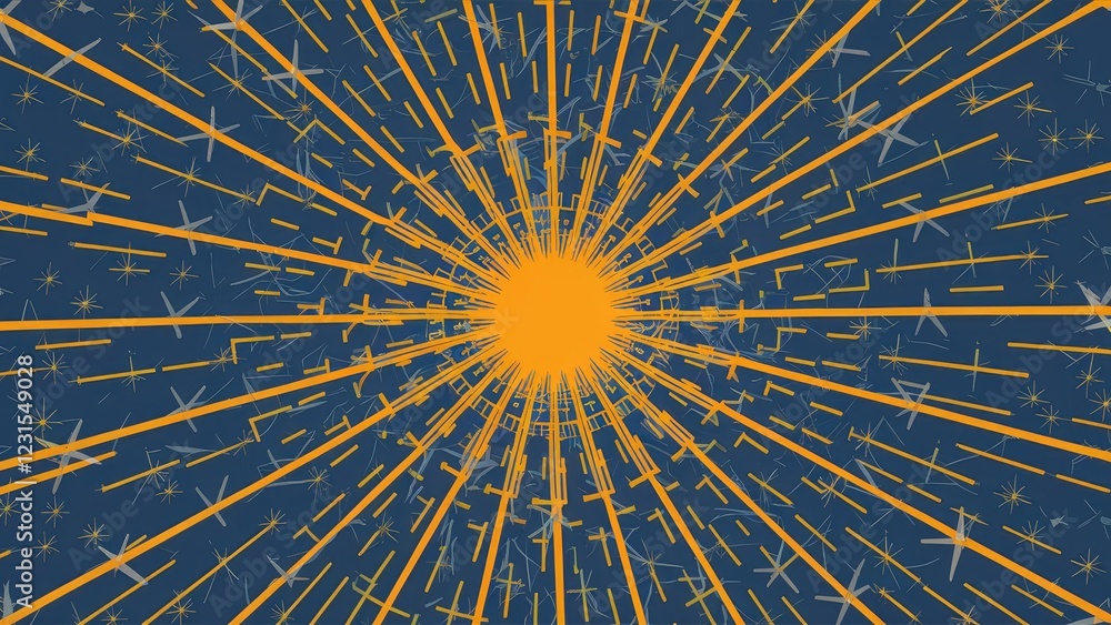 Poster vibrant abstract background featuring a central yellow sunburst with orange rays extending outward a