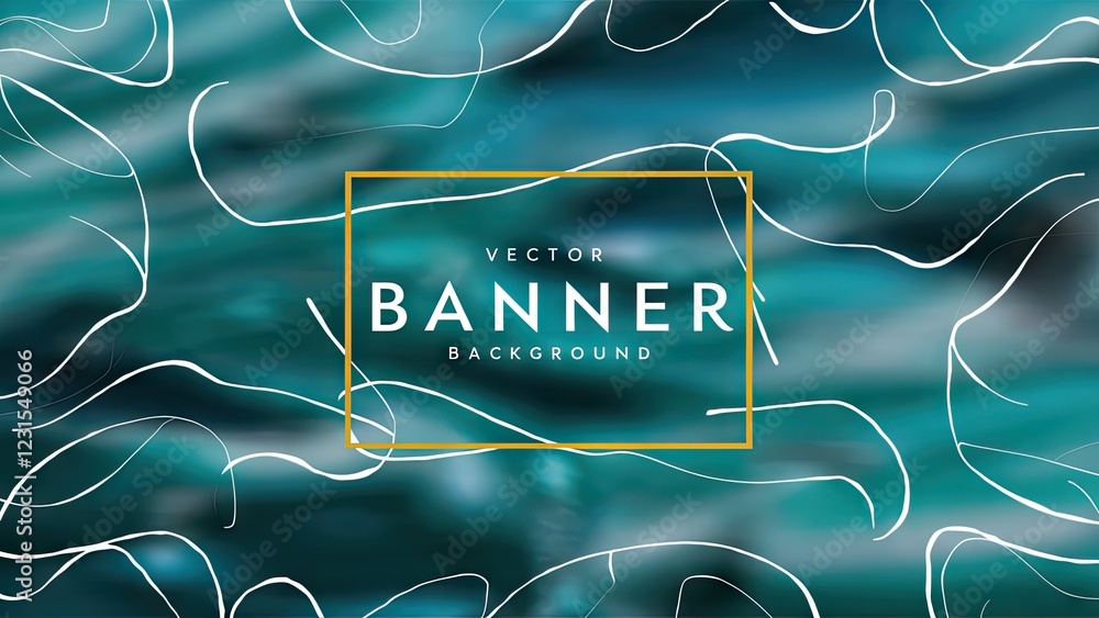 Aufkleber abstract vector background featuring flowing teal and blue waves with white line accents, centered g
