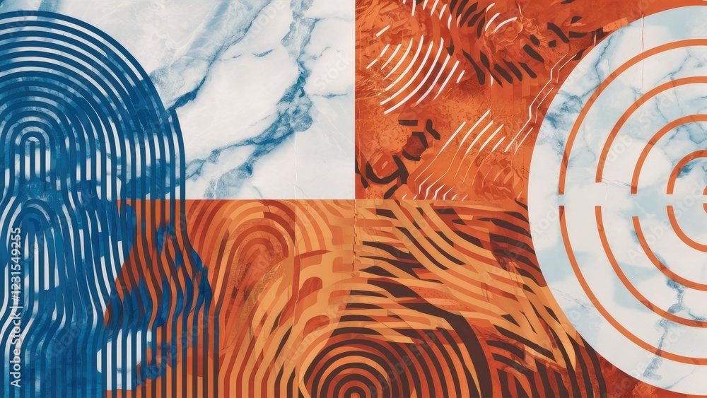 Poster abstract marble texture background with blue and orange swirls and geometric patterns, featuring sof