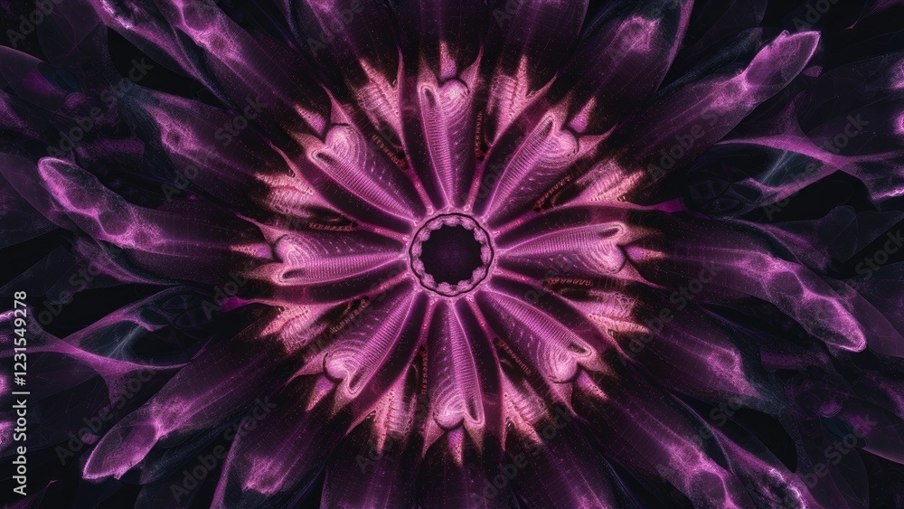 Aufkleber vivid purple fractal flower pattern centered in the image, with dark swirling background enhancing t
