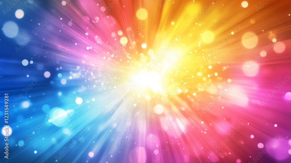 Poster dynamic abstract background featuring colorful light bursts and bokeh, perfect for creative design a